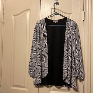 Roz & Ali open front lightweight jacket in 3x in black white & brown